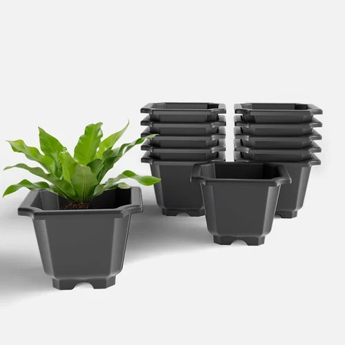 4 Inch Shera Octa Grey Plastic Flower Pot