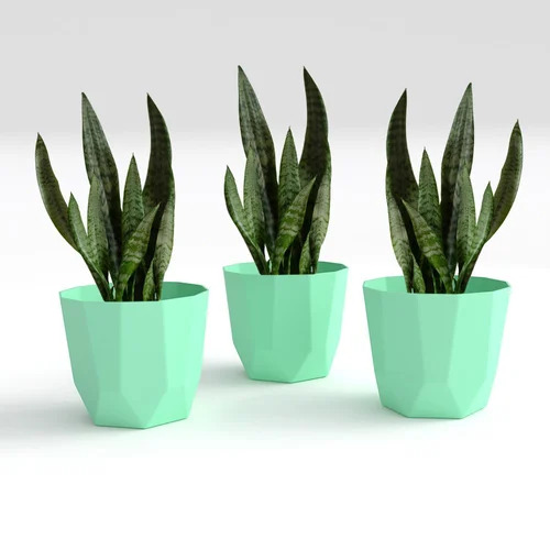 8 Inch Hexa Sea Green Plastic Flower Pot