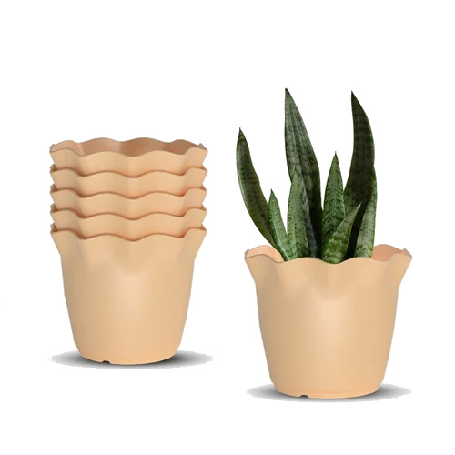 8 Inch Shera Flower Pot Round Beige Plastic Planter