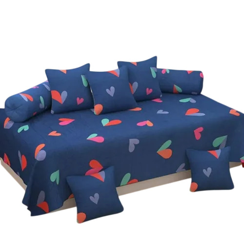 Blue Base Printed Cotton Diwan Bedsheet Set - Color: Multicolor
