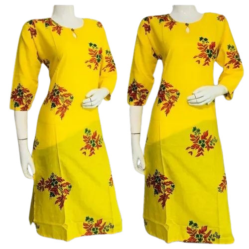 Ladies Yellow Color Cotton Kurtis