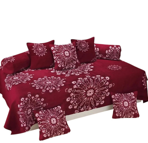Maroon Base Printed Cotton Diwan Bedsheet Set