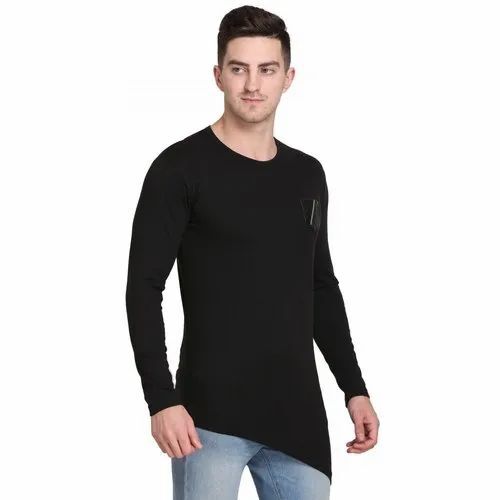 Mens Black Full Sleeves Round Neck T Shirt