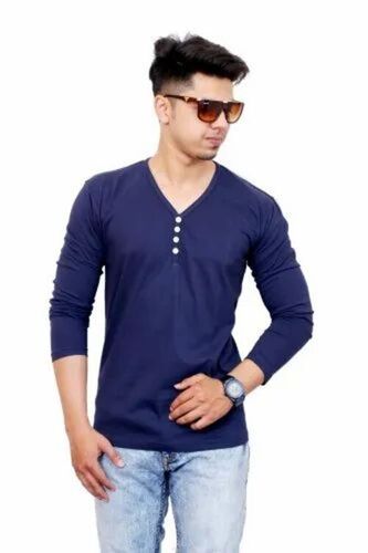 Mens Blue Full Sleeve V Neck T Shirt