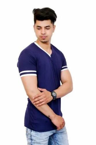 Mens Blue Half Sleeve V Neck T Shirt