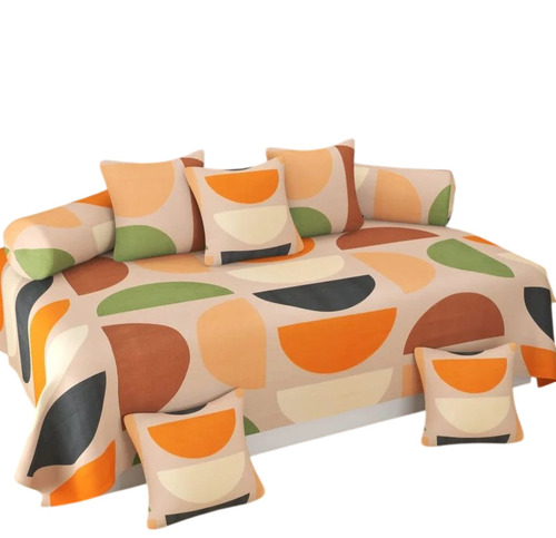 Peach Base Printed Cotton Diwan Bedsheet Set