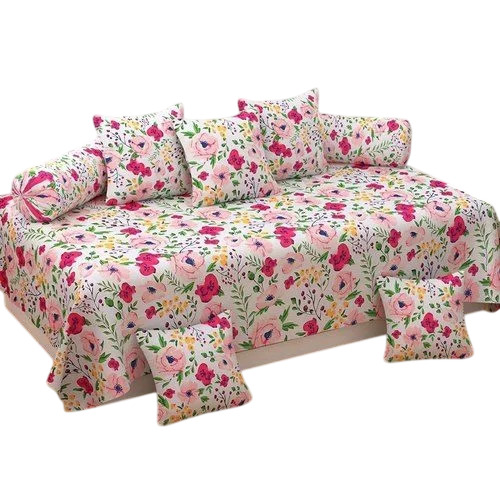 White Base Printed Cotton Diwan Bedsheet Set