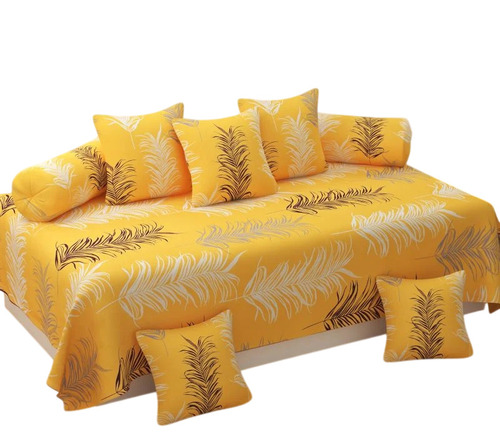 Yellow Base Printed Cotton Diwan Bedsheet Set