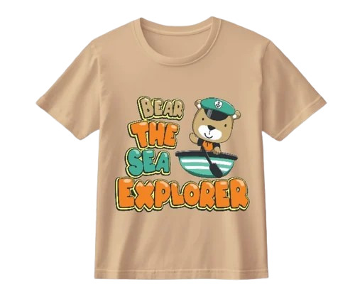 Boys Beige Printed Cotton T Shirt