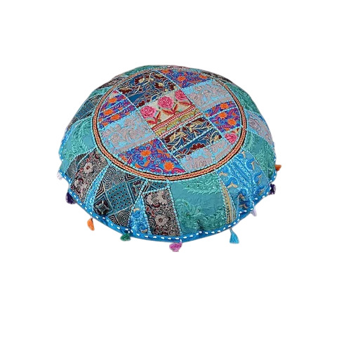 Cotton Round Patchwork Pouffe Cushion Cover