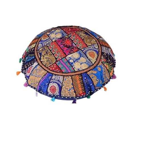 Embroidered Round Patchwork Pouffe Cushion Cover