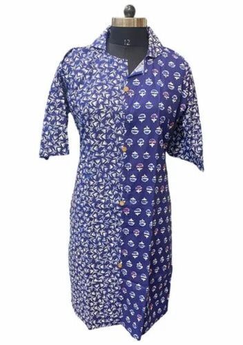 Ladies Blue Cotton Short Kurti