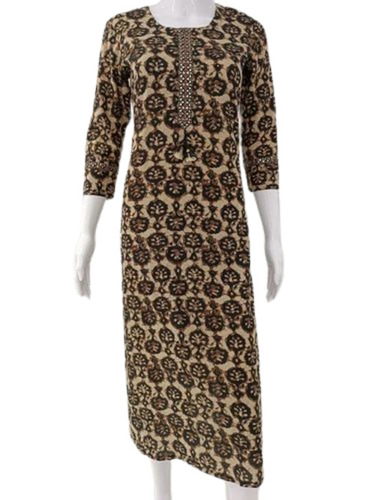 Ladies Cotton Brown Printed Kurti