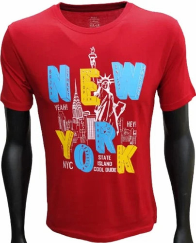 Men Red Printed Cotton T Shirt