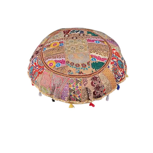 Multicolor Round Patchwork Pouffe Cushion Cover