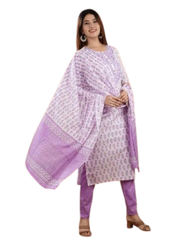 Ladies Cotton Purple Kurti Pant Set