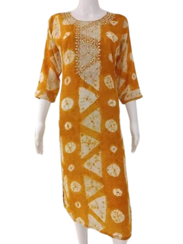 Ladies Cotton Yellow Printed Kurti