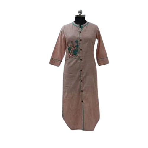 Ladies Casual Wear Cotton Kurti - Embroidered, 3/4th Sleeve, Regular Fit, Lightweight | Breathable, Anti Wrinkle, Quick Dry, Comfortable Fit