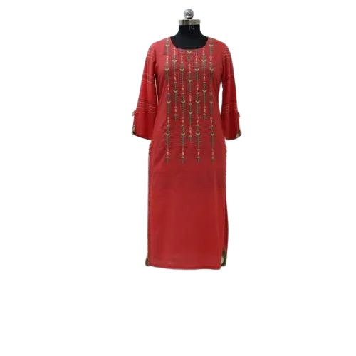 Ladies Round Neck Cotton Embroidered Kurti