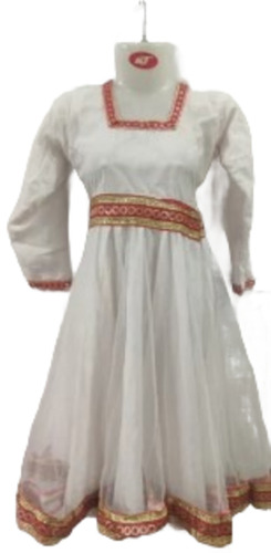 Girls White Kathak Long Frock