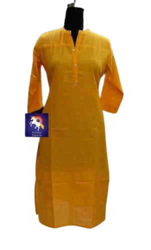 Ladies Plain Yellow Cotton Kurti