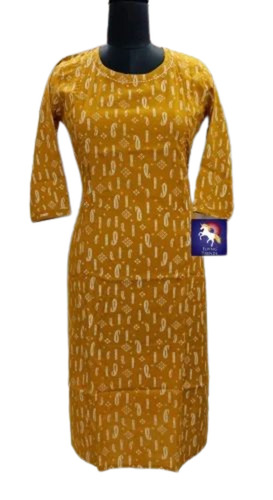 Ladies Yellow Cotton Printed Kurti