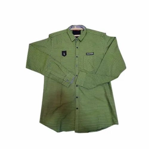Men Green Striped Shirt