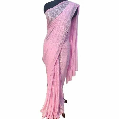 Polka Dot Printed Brasso Saree - Color: Pink