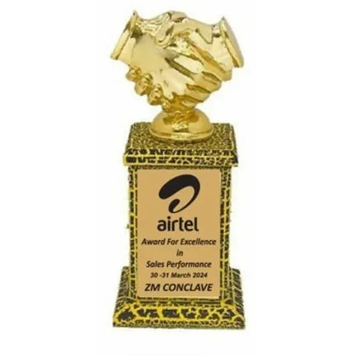 10 Inch Golden Metal Handshake Design Corporate Trophy