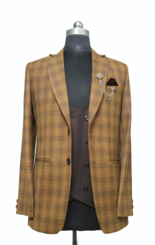 American Tweed Self Check Men Blazer - Polyester, Large, Brownish, 240 GSM, Regular Fit, Durable, Customized Size
