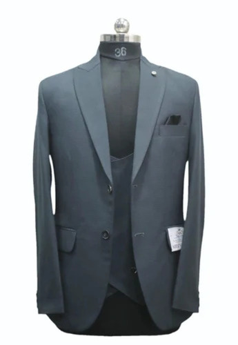 Bluish Grey Self Lycra Wood Italian Men Suit