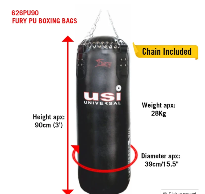 Fury Pu Punching Boxing Bags Filled 626Pu - Color: Black