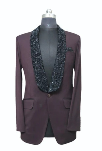 Lycra Embroidered Tuxedo Lapel Men Suit
