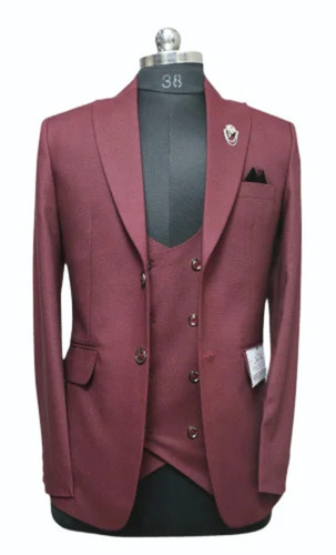 Maroonish Self Italian Men Suit