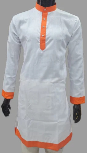Orange Border Kurta For Men