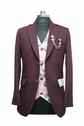 Printed Brocade Vest Men Suit