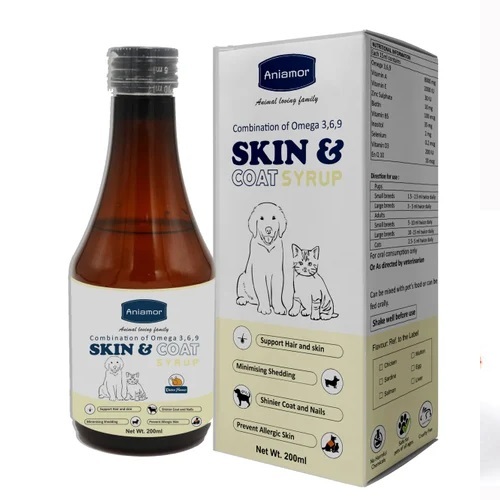 Skin And Coat Syrup For Dog Cat Omega 3 6 Fatty Acids Aniamor Syrup 200ml