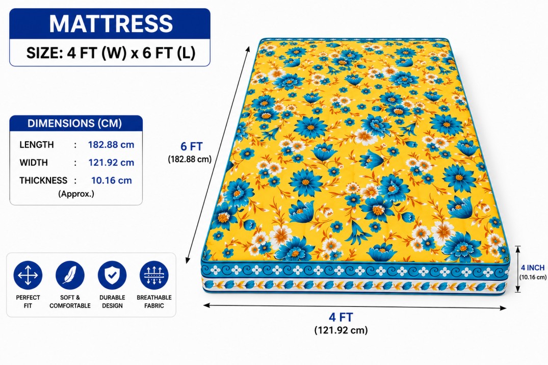 4*6 Feet Printed Mattress Cover - Color: Yellow