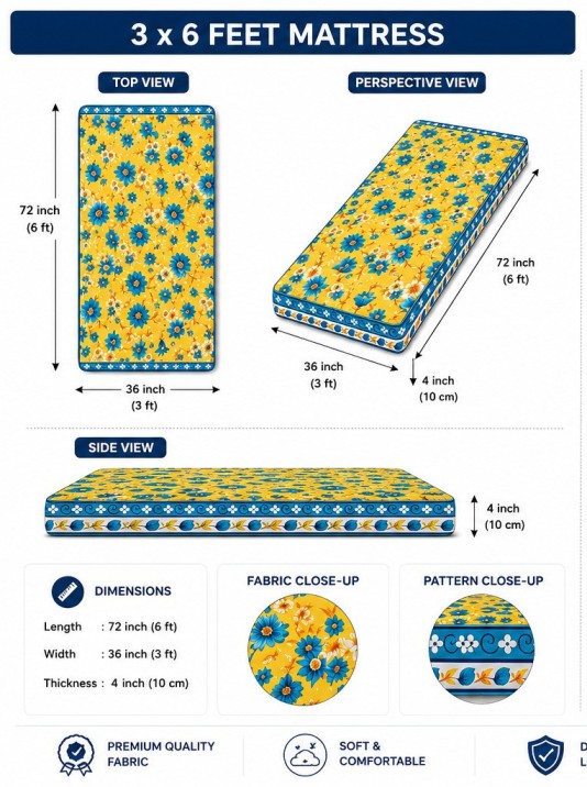 6*6 Feet Printed Mattress Cover - Color: Yellow