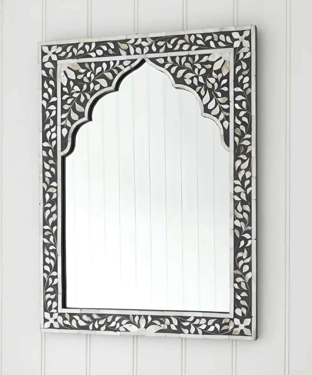 Handcrafted Grey Mother Of Pearl Wall Mirror - Feature: Water Resistance