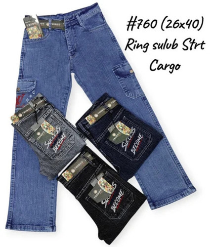 Straight Ring Sulub - Denim Jeans 32x40, Dark Wash, Stretchable | Boys, Relaxed Fit, Baggy, Embroidered, Washable