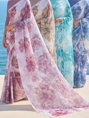 Floral Printed Saree - Fabric Type: Art Silk