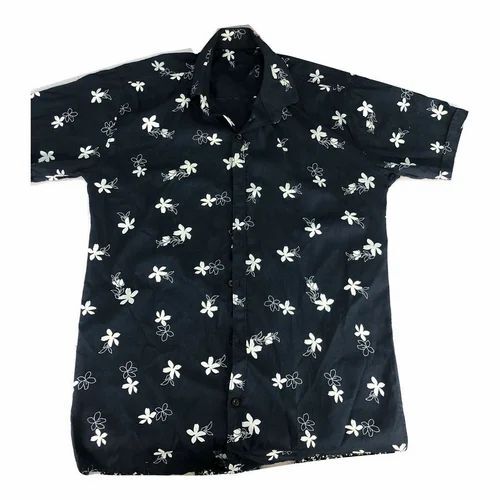 Men Black Cotton Printed Shirt