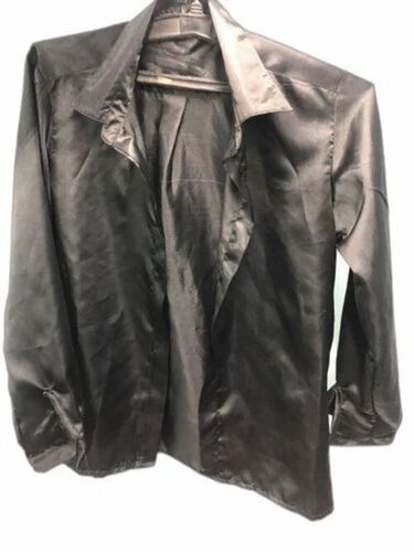 Men Dark Grey Plain Satin Shirt