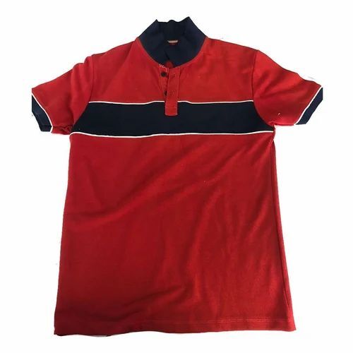 Men Red And Navy Blue Color Cotton T Shirt