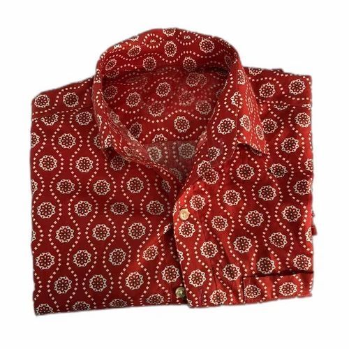Men Red Printed Cotton Shirt - Age Group: Adults