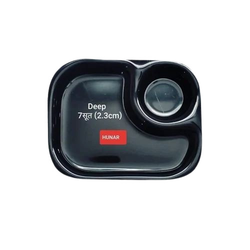 2 Compartments Black Acrylic Tray - 19x15x2.5cm, Polished Finish, Dishwasher & Heat Resistant
