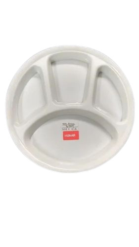 4 Compartment Acrylic White Round Tray - 11.2 Inch Diameter, Polished, Heat Resistant, Dishwasher Safe