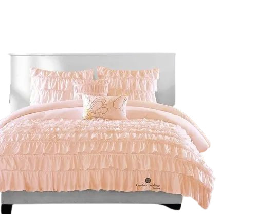 Peach Color Ruffled Duvet Cover