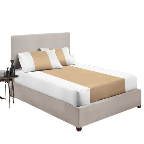 Taupe And White Color Fitted Bed Sheet